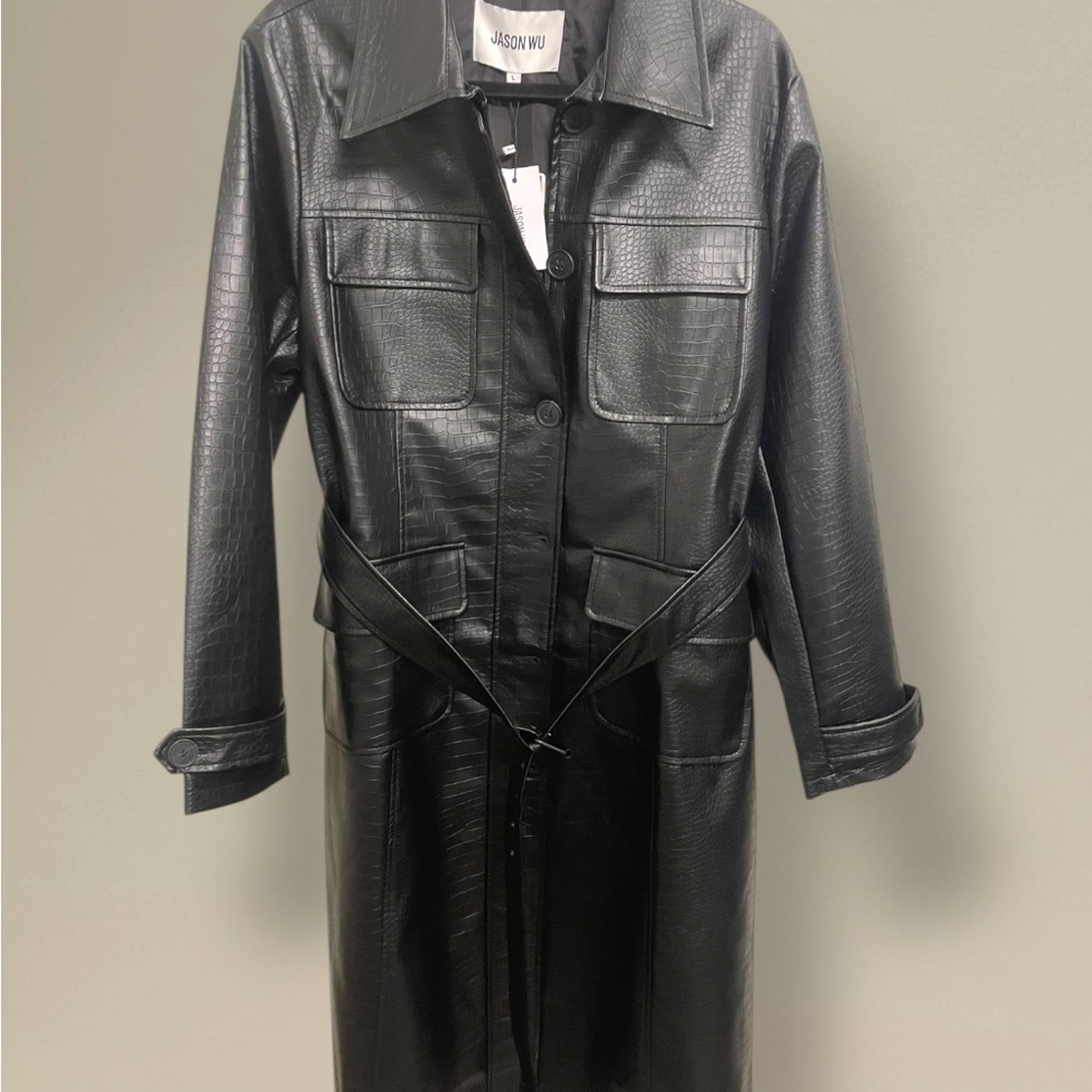 Jason Wu Croc-Embossed faux Black Leather Jacket